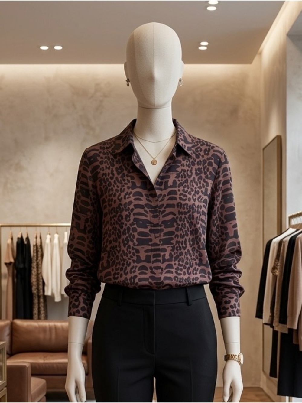 Chico's Brown & Black Animal-Print Button-Down Blouse